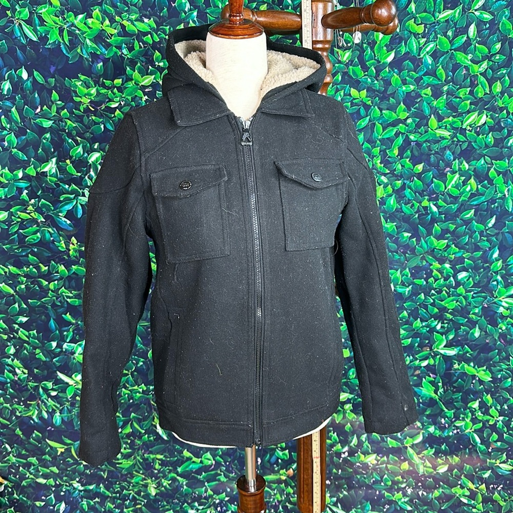 Large boys black wool & fleece coat , hooded